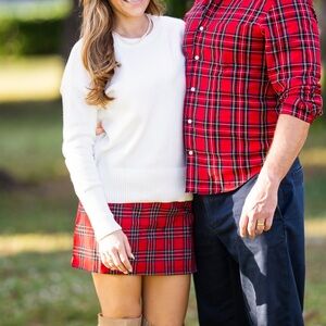 Classic Red/ Green/ Gold/ White Plaid Holiday Mini Skirt Sz S Side Zipper